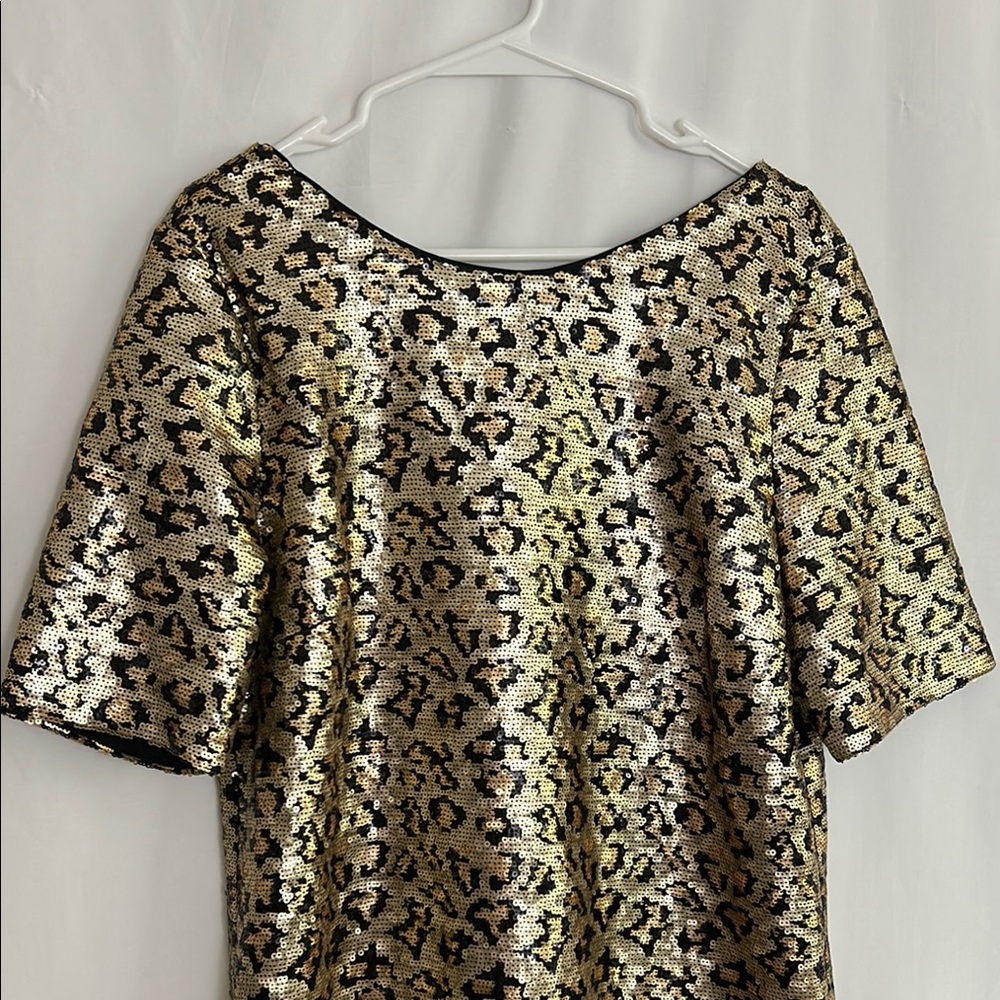 Betsey Johnson Brown Tan Sequin Oversized Blouse